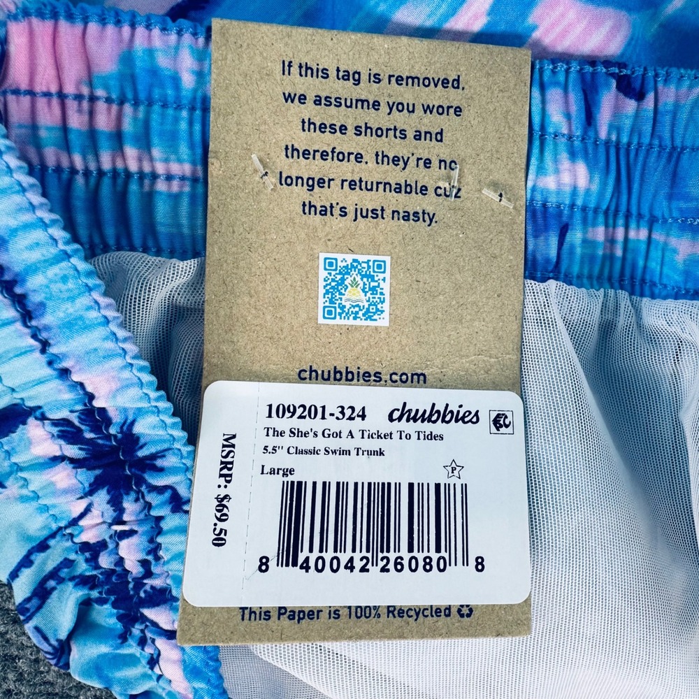 Chubbies Mens XL 5.5" Mesh Lined She's Got A Ticket To Tides Classic Swim Trunks - Picture 8 of 14